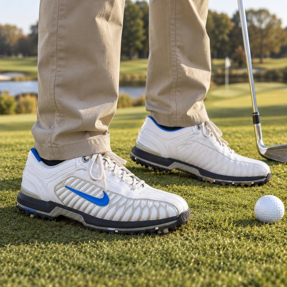 Nike Air Zoom Elite II Golf Shoes Leather Spiked White Blue Y2K Men's Size 9.5
